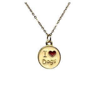 I Love Dogs Enamel Pendant Necklace, Gold Hypoallergenic Item #7043